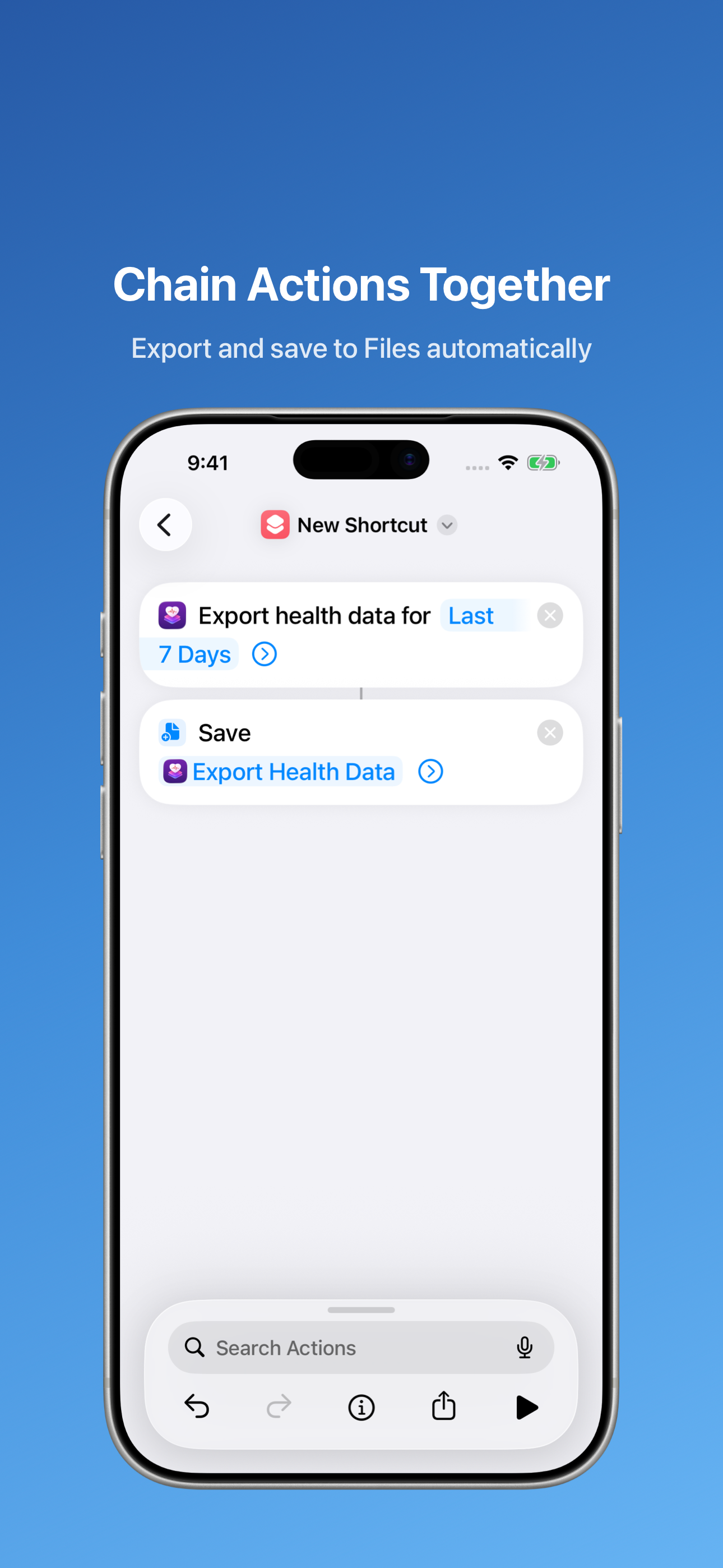 Chaining Health Exporter actions in Shortcuts